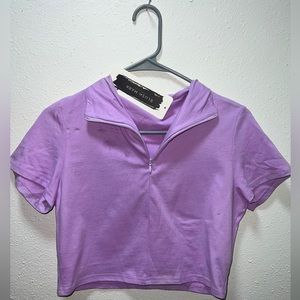 Lavender cropped zip up T shirt